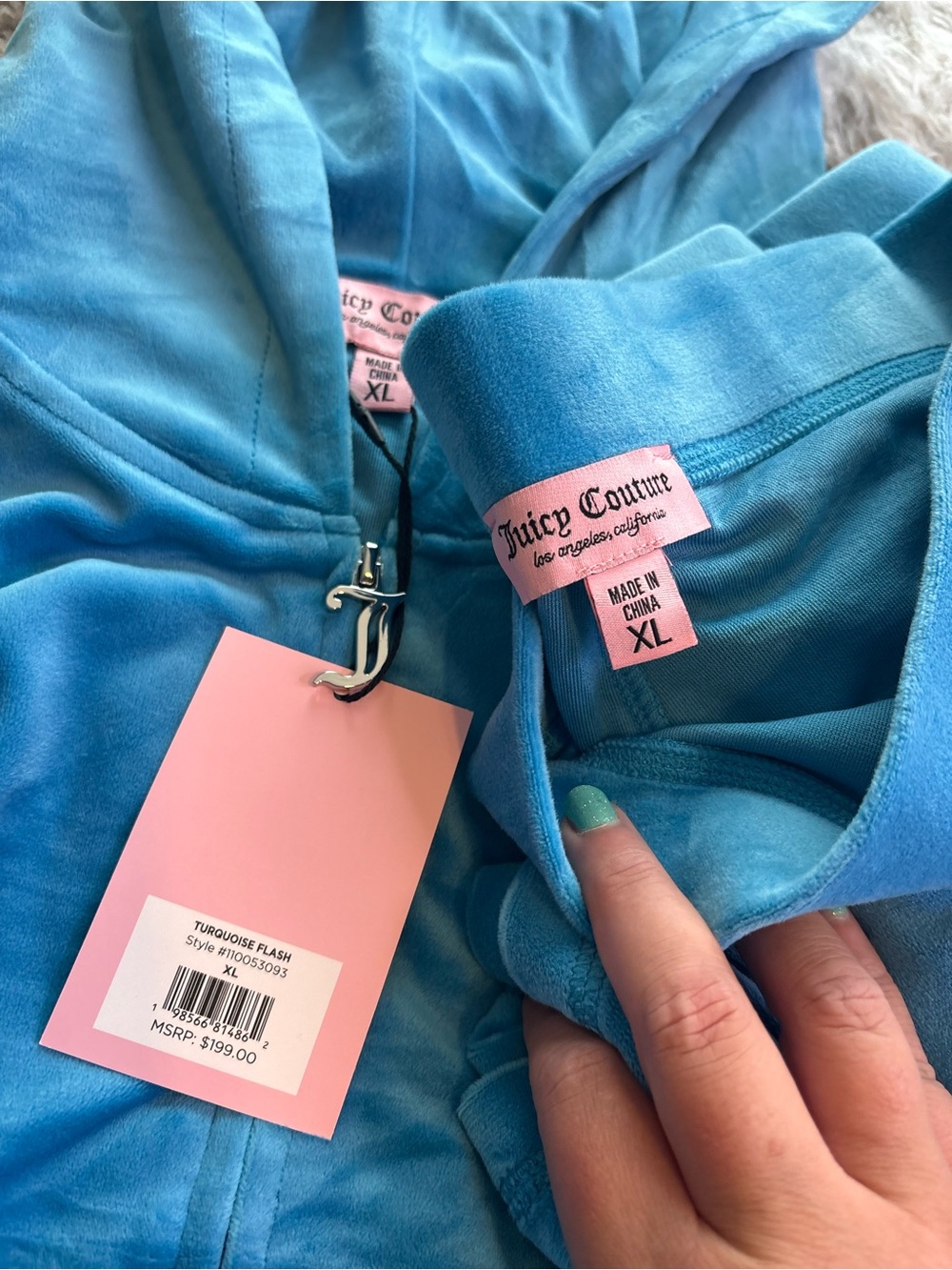 Juicy Couture Turquoise Velour Zip Hoodie and matching pants Women's XL
